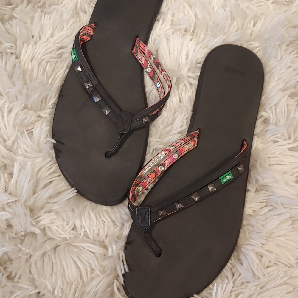 Sanuk Sandals Flip Flops Women's size 11 Black